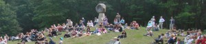 Het festival is op de speelweide bij het beeld 'Blick in den Stein' in Schoonoord.